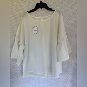 E-Retro Womens Extra Large White Ruffle Back Buttons 3/4 Sleeve cotton